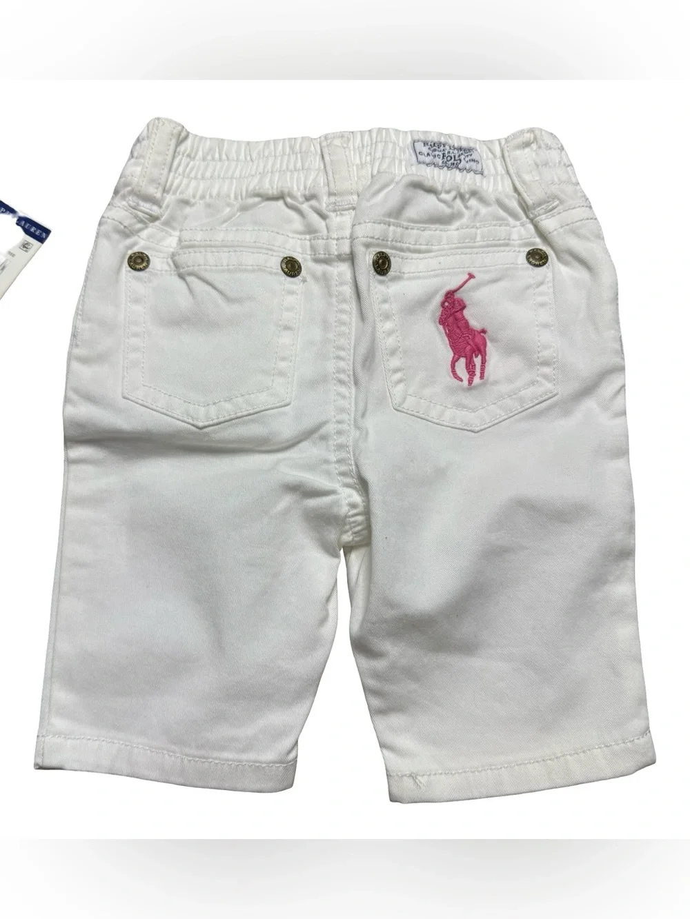 Ralph Lauren White Pink Pony Embroidered Polo Shorts Capris Baby Girls 3 Months